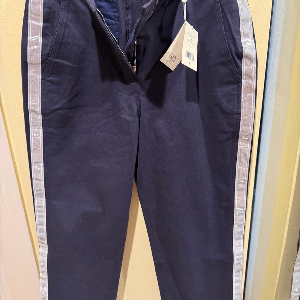 Tory Burch Navy pants with Silver Stripes